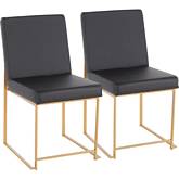 High Back Fuji Dining Chair in Black Leatherette & Brushed Gold (Set of 2)